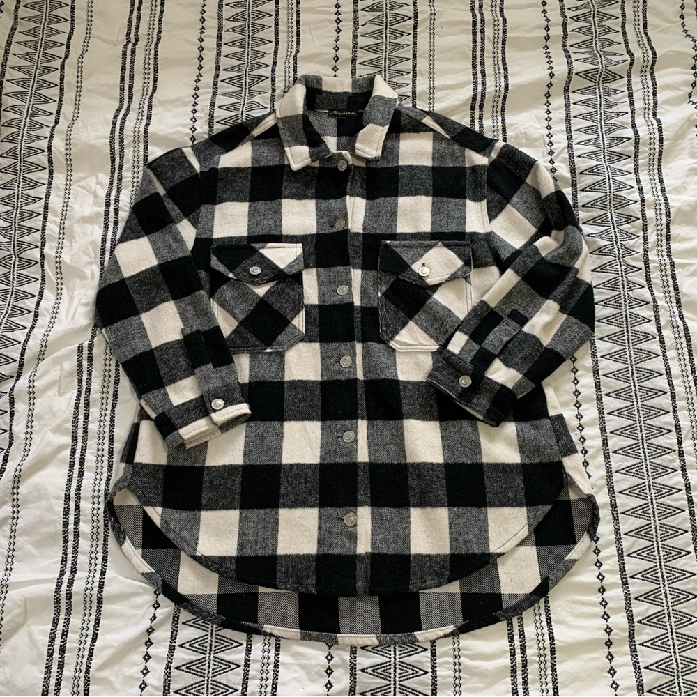 Shinestar | Black & White Buffalo Plaid Shacket